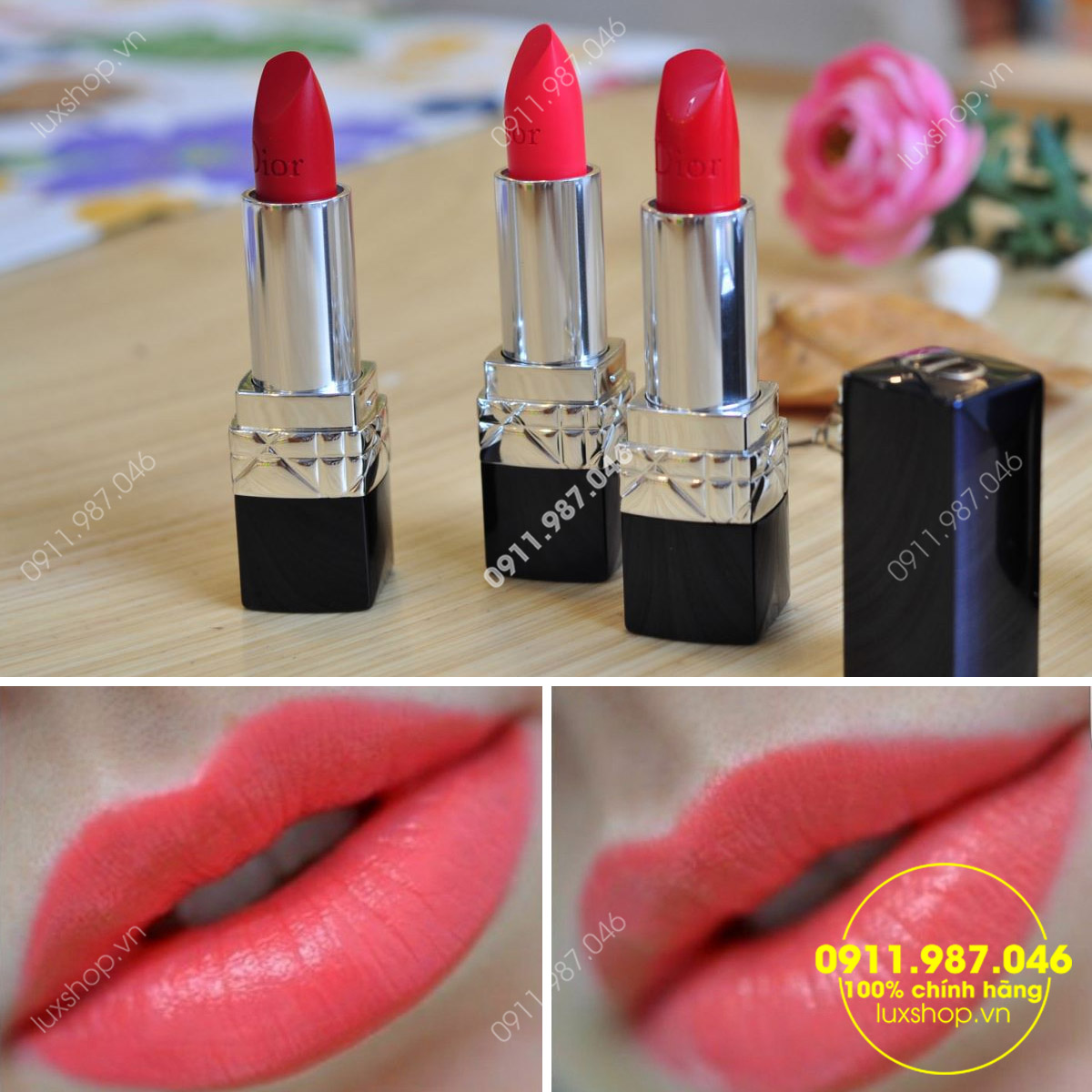 Son môi Dior Rouge 028 Actrice màu hồng đỏ ánh cam mini 1.5g chính hãng (Pháp) 