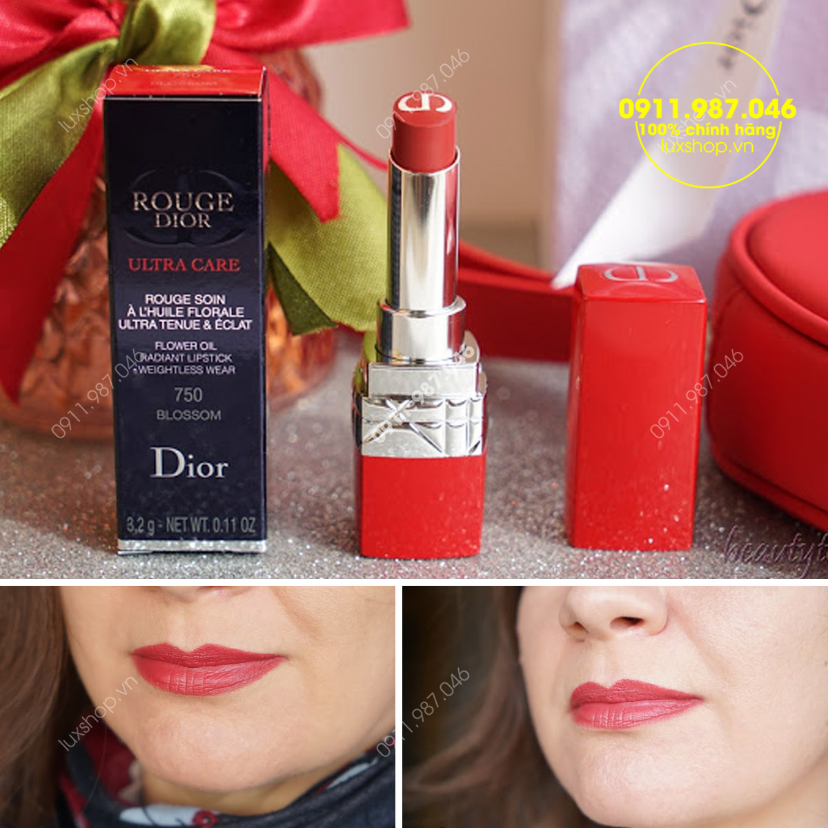 Son môi Dior Rouge Ultra Care 750 Blossom màu HỒNG NÂU chính hãng Pháp (Vỏ đỏ)