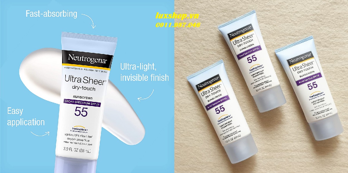 Kem chống nắng Neutrogena Ultra Sheer Dry-Touch Sunscreen Broad Spectrum SPF 55 88ml chính hãng (Mỹ)