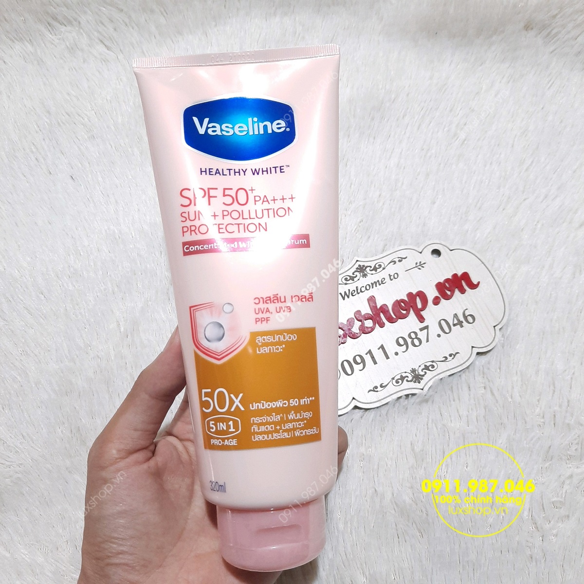 Sữa dưỡng trắng da toàn thân Vaseline 50X SPF50++ chính hãng Thái Lan (320ml)