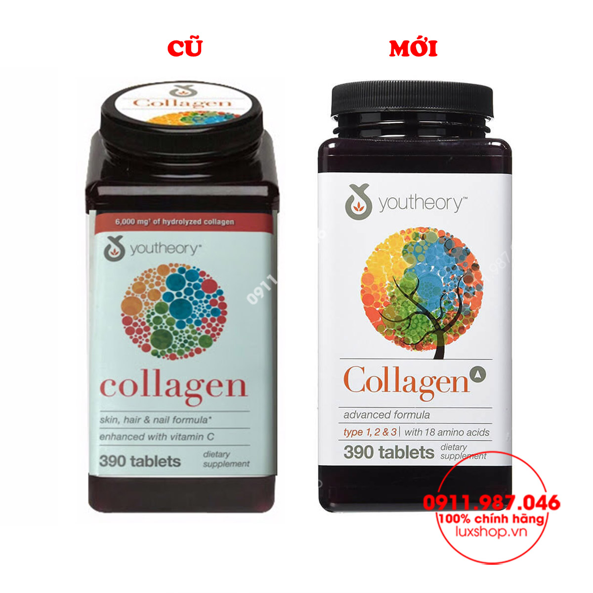 Viên uống Collagen Youtheory Type 1 2 & 3 chính hãng Mỹ (390 viên) mẫu mới