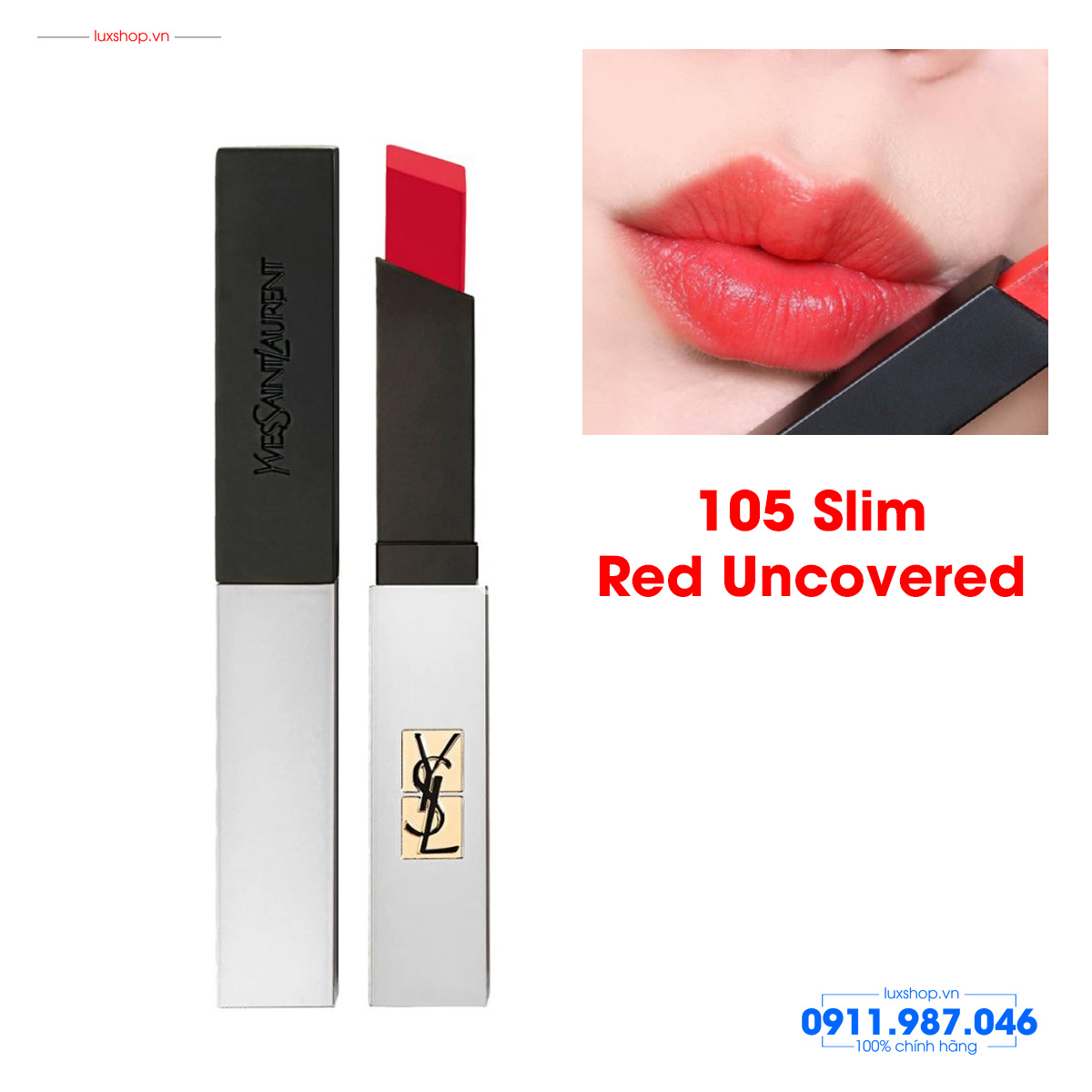 Son môi YSL Slim 105 Red Uncovered màu Đỏ Dâu chính hãng (Pháp)