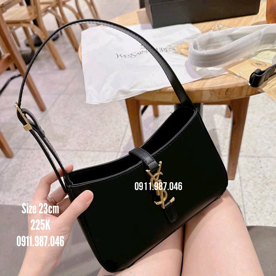 [23cm] Túi xách nữ YSL kẹp nách có dây đeo chéo, phụ kiện dập logo trong, có code nguyên seal - MYN102234