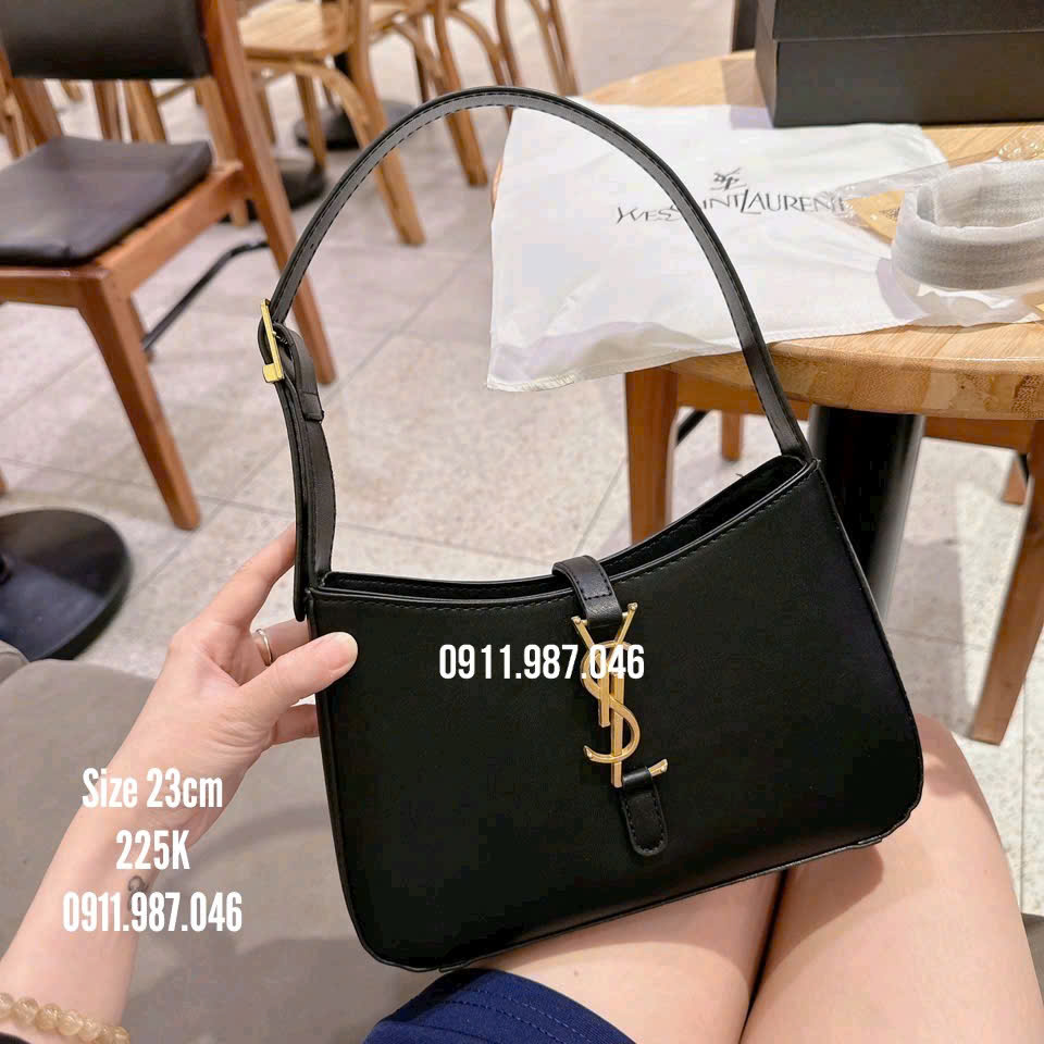 [23cm] Túi xách nữ YSL kẹp nách có dây đeo chéo, phụ kiện dập logo trong, có code nguyên seal - MYN102234
