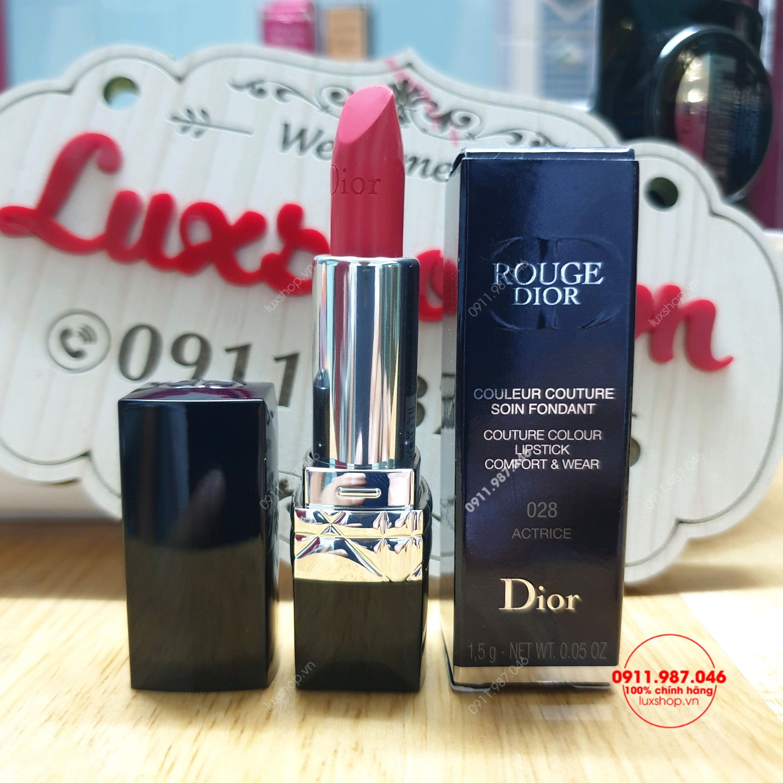 Son môi Dior Rouge 028 Actrice màu hồng đỏ ánh cam mini 1.5g chính hãng (Pháp) - L26218