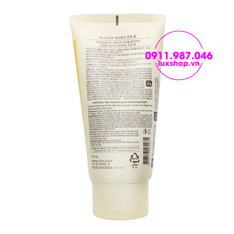Sữa rửa mặt Innisfree Jeju Volcanic Pore Cleansing Foam 150ml - luxshop.vn