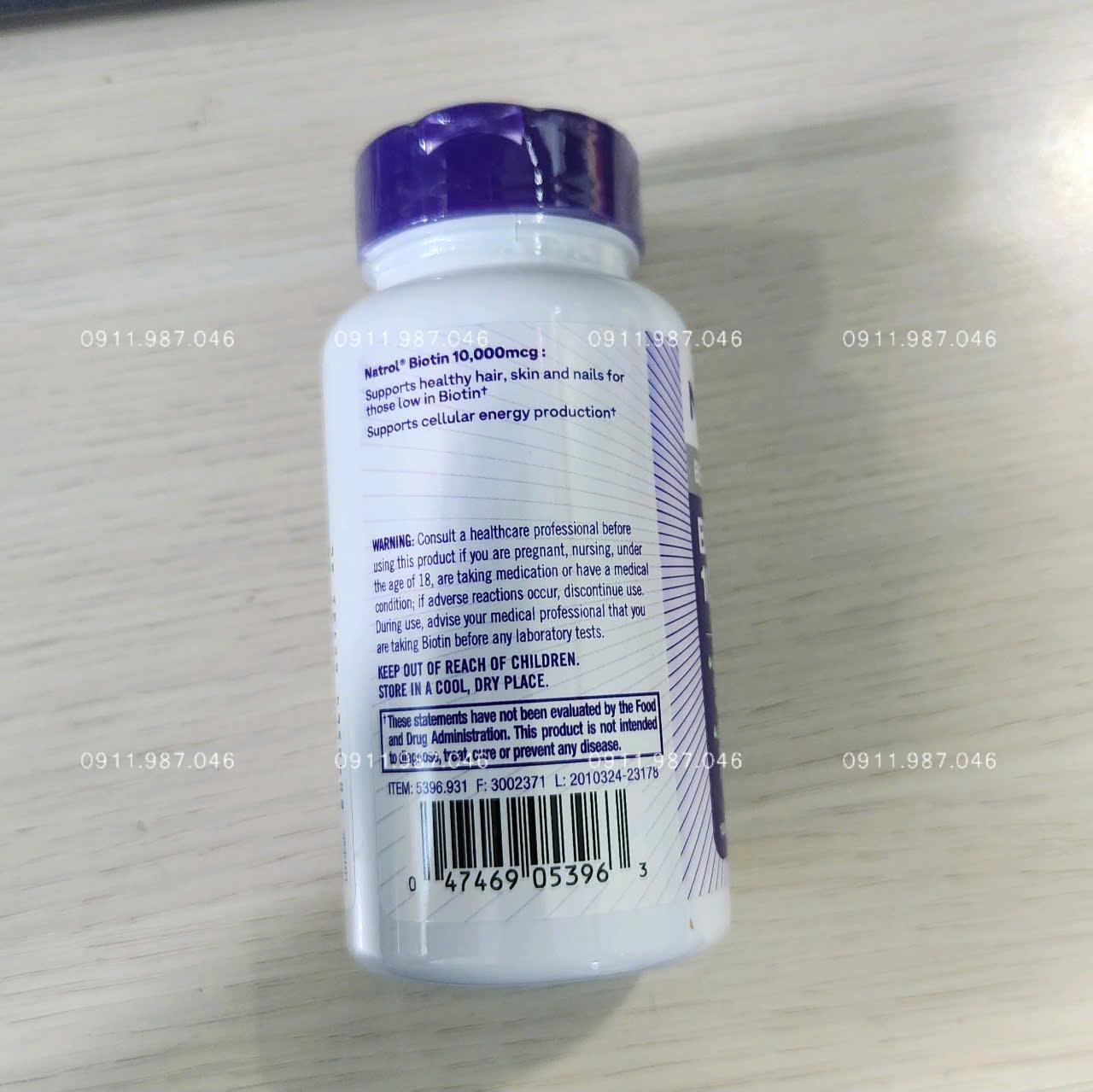 [100v] Natrol Biotin 10000mcg chính hãng (Mỹ) - PN102069