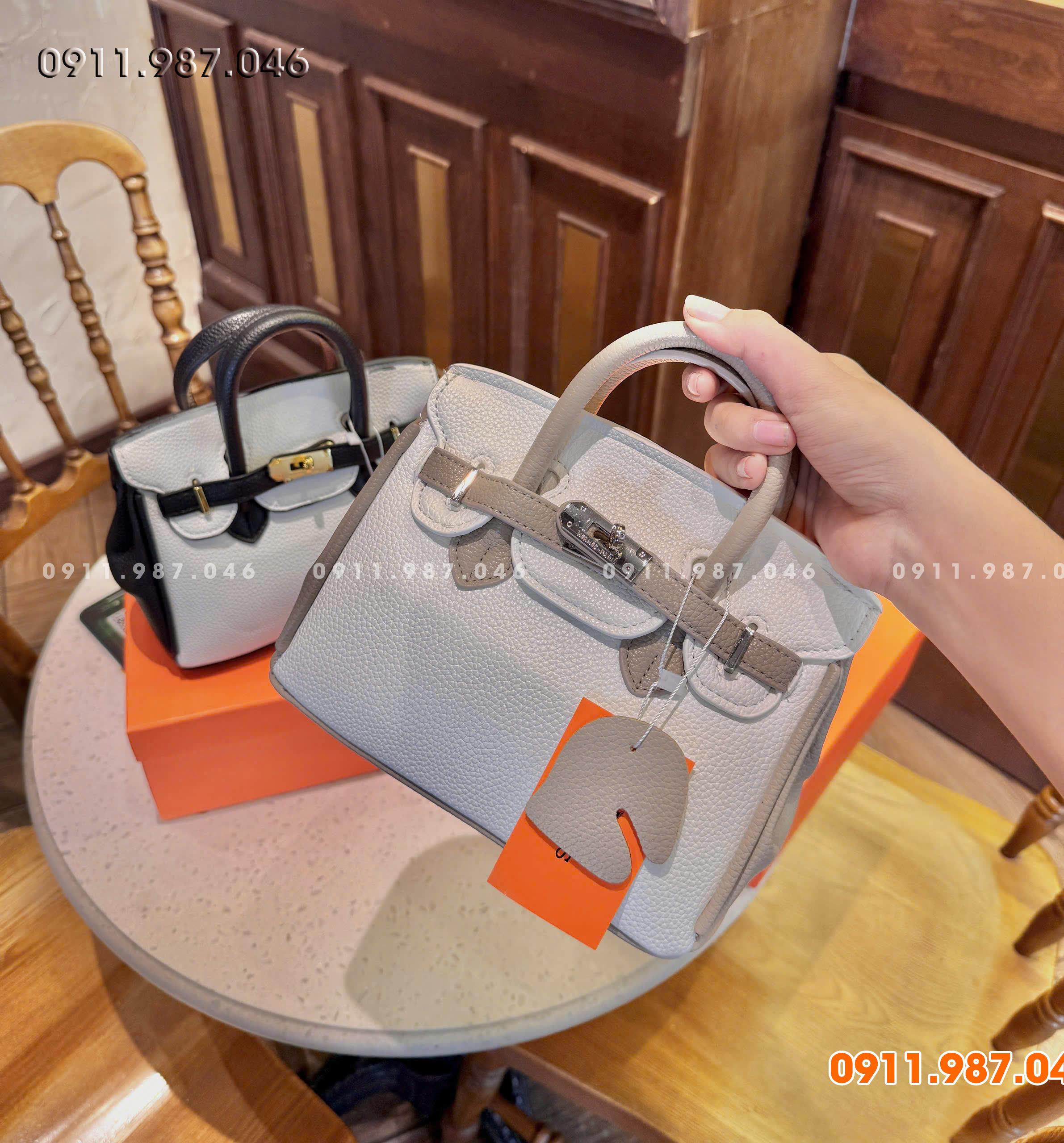 [20cm] Túi xách nữ HM da lỳ 2 quay tag vàng kèm dây đeo chéo, ổ khoá -TU023TXN102241