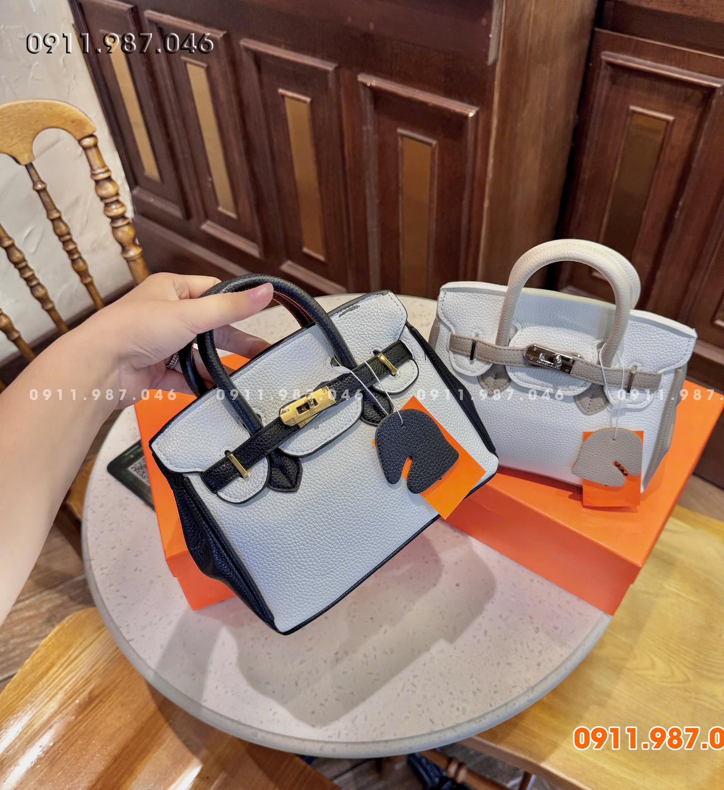 [20cm] Túi xách nữ HM da lỳ 2 quay tag vàng kèm dây đeo chéo, ổ khoá -TU023TXN102241