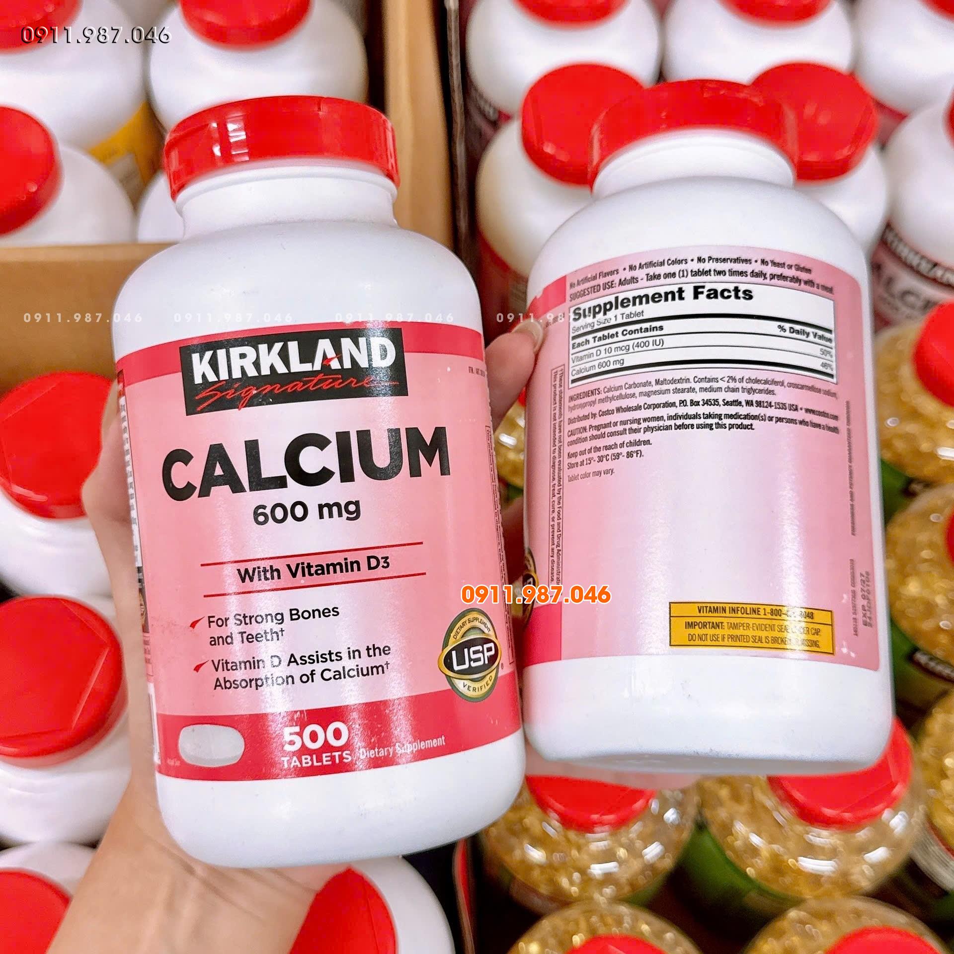 [11/2027] Viên uống Canxi Kirkland Calcium 600mg + D3 chính hãng Mỹ (500 Viên)