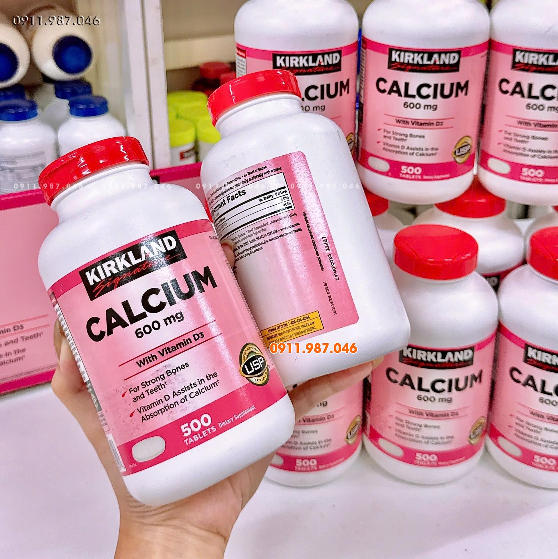[11/2027] Viên uống Canxi Kirkland Calcium 600mg + D3 chính hãng Mỹ (500 Viên)