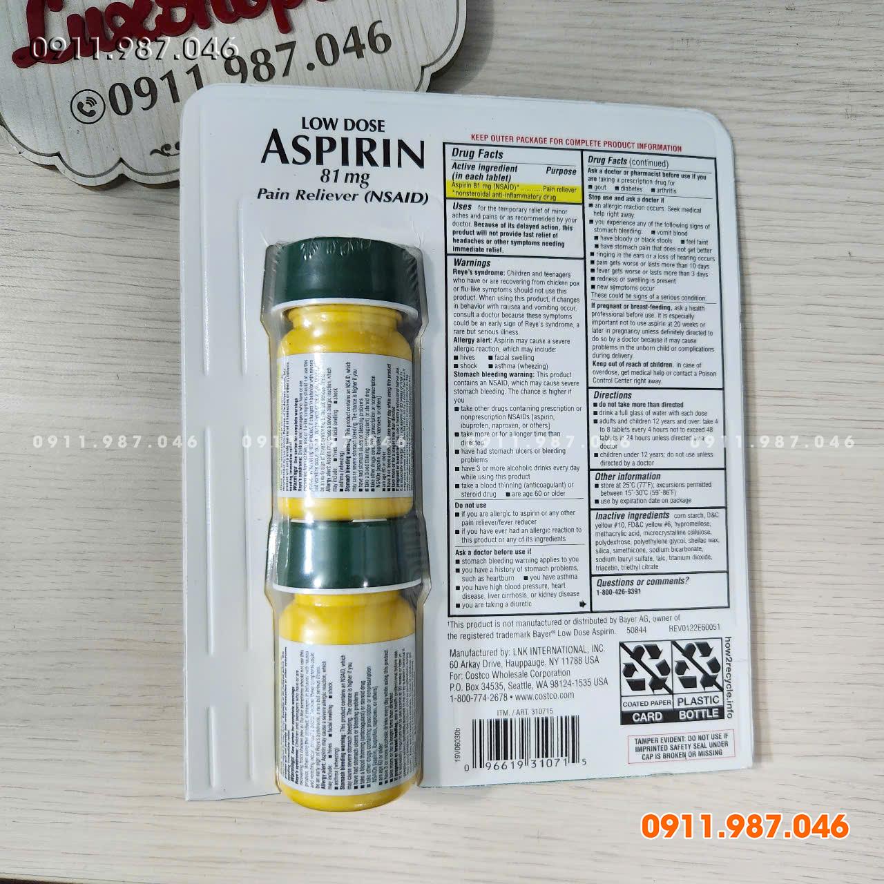 [1/2027] Viên uống ngừa đột quỵ Kirkland Aspirin 81mg chính hãng Mỹ (Set 2 lọ x 365 viên) - PN44098