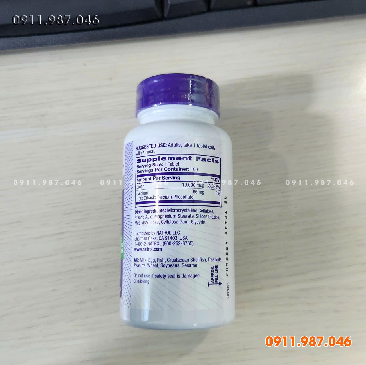 [New 2025] Viên uống Natrol Biotin 10.000mcg 100 viên đẹp móng tóc chính hãng (Mỹ) - PN42779