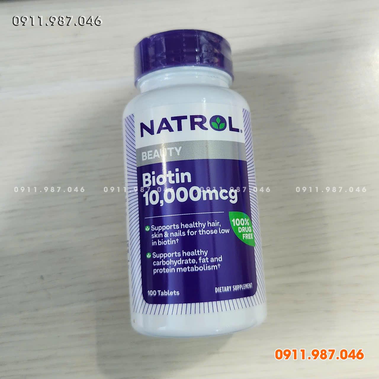 [New 2025] Viên uống Natrol Biotin 10.000mcg 100 viên đẹp móng tóc chính hãng (Mỹ) - PN42779