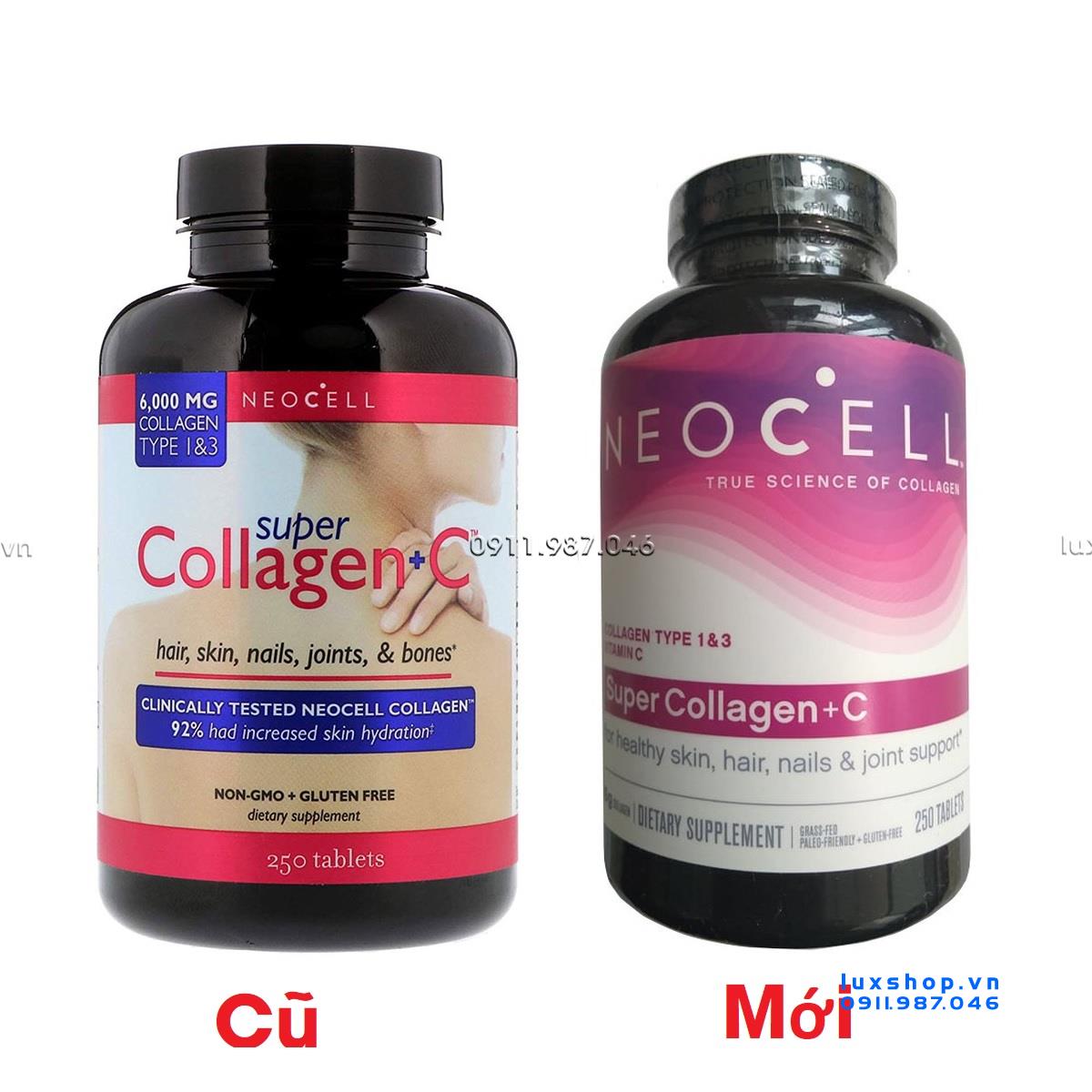 Viên uống Neocell Super Collagen +C Type 1&3 250 viên chính hãng (Mỹ) - Mẫu mới