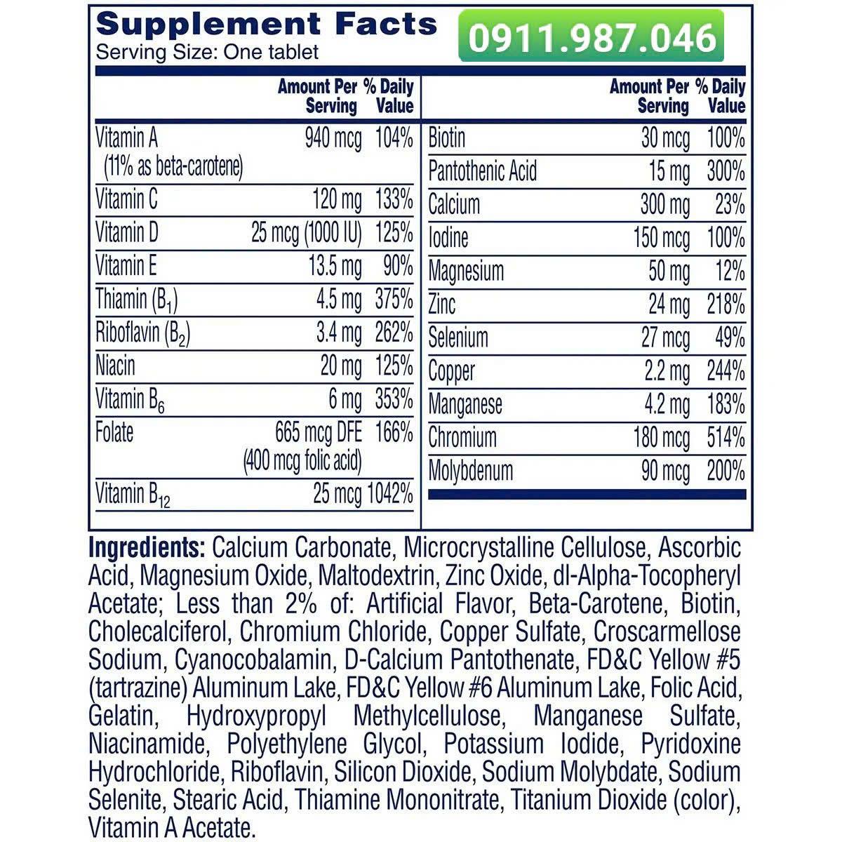 Viên uống One A Day Vitamin tổng hợp nam/nữ tuổi chính hãng - LS102286